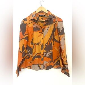 Jones New York silk  Orange Safari Camouflage 
Blouse Top Shirt 10p